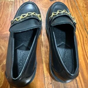 Black Loafers with Gold Chain Detail